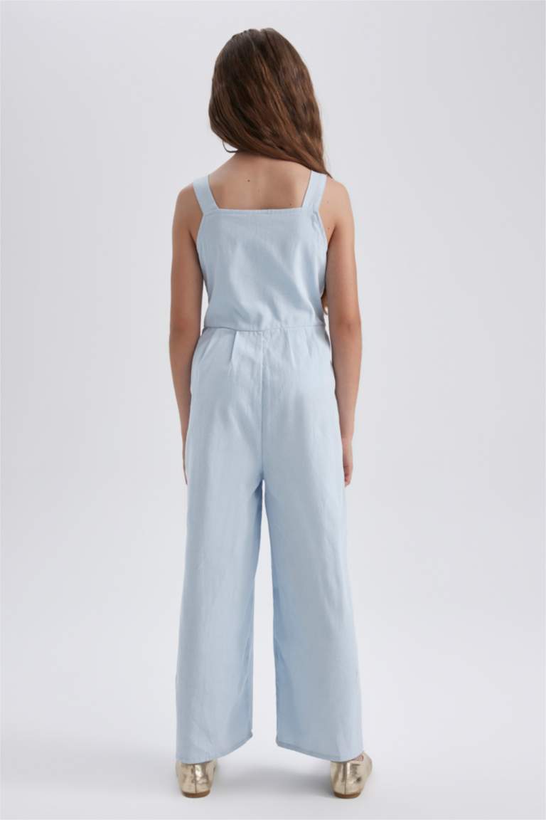 Blue GIRLS & TEENS Cotton Regular Fit Strappy Jumpsuit 2517125 DeFacto
