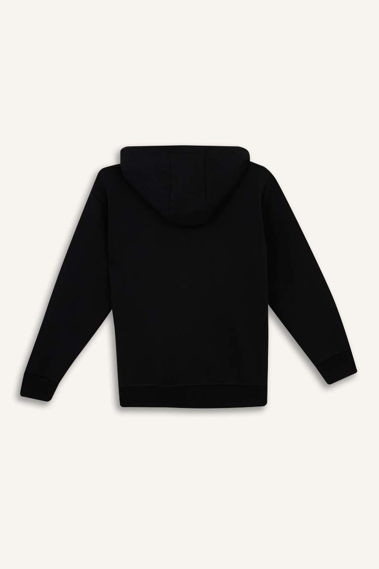 Erkek Çocuk Kapüşonlu Basic Düz Okul Fermuarlı Sweatshirt