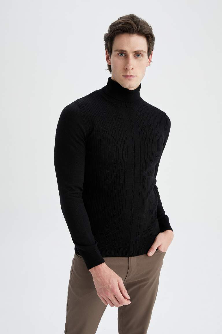 Slim Fit Balıkçı Yaka Boğazlı Triko Kazak