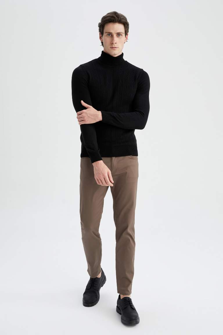 Slim Fit Balıkçı Yaka Boğazlı Triko Kazak