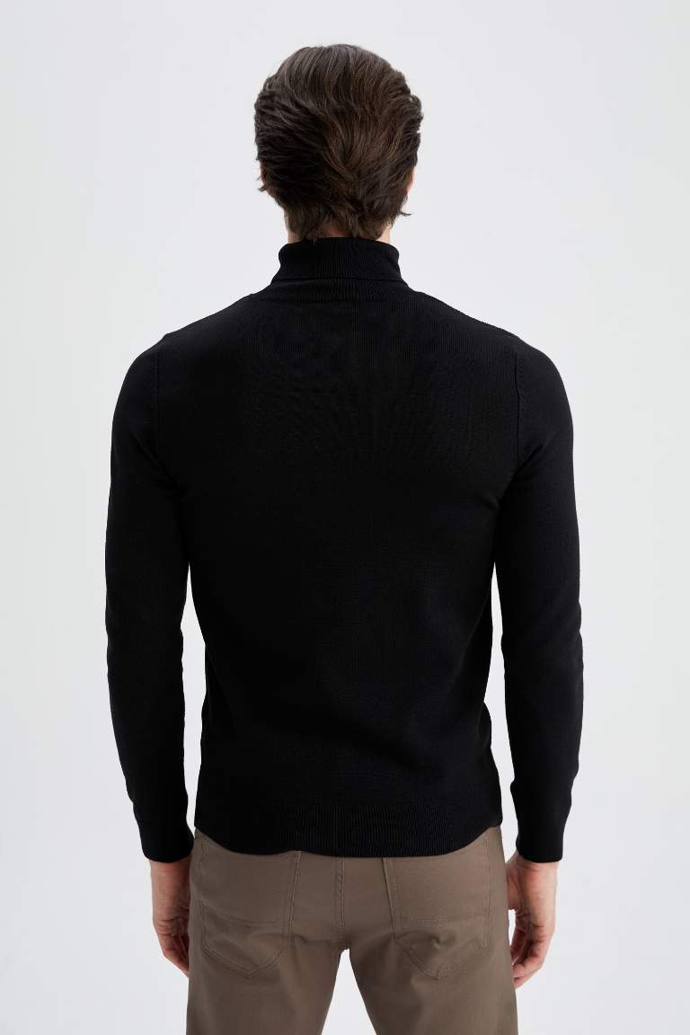 Slim Fit Balıkçı Yaka Boğazlı Triko Kazak