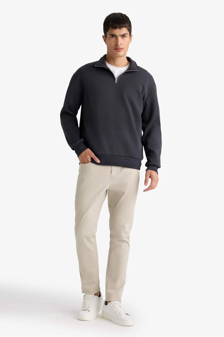 Comfort Regular Fit Zippered Basic Sweatshirt