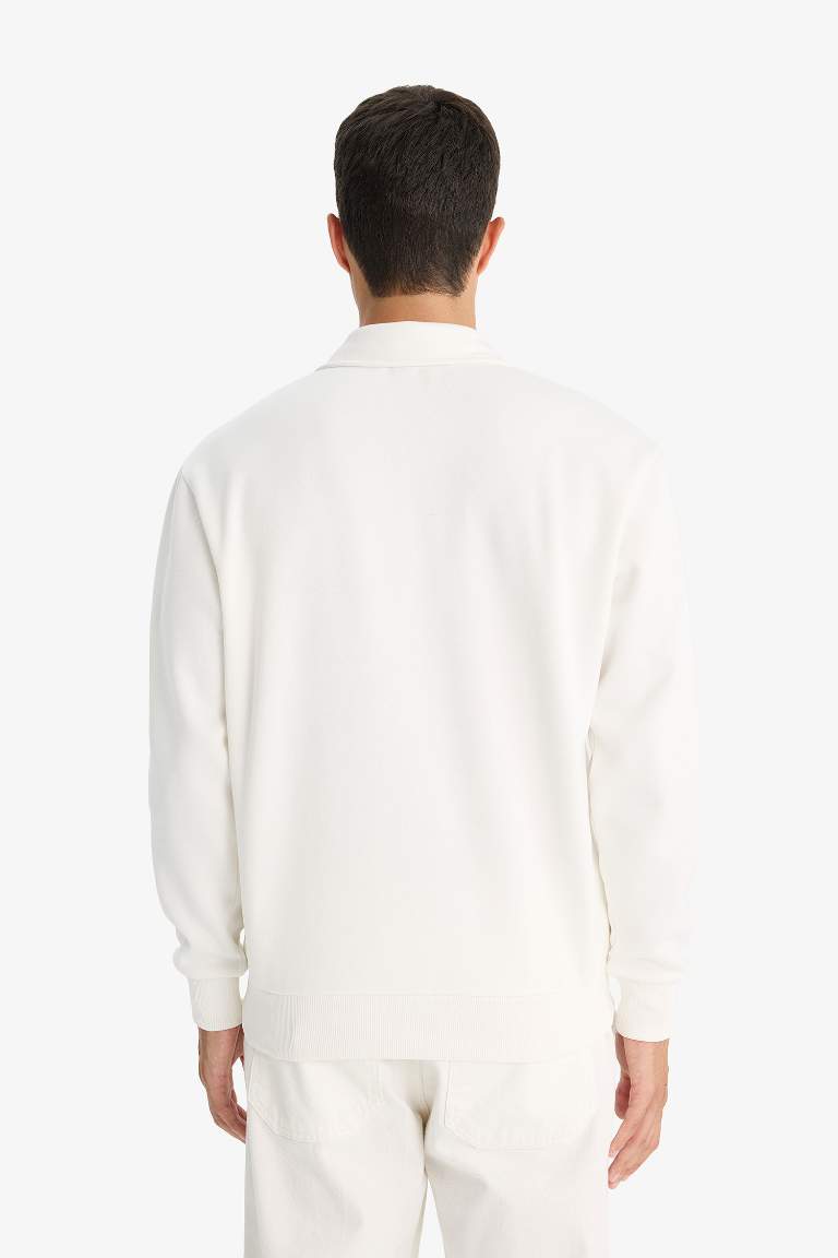 Comfort Regular Fit Rahat Kalıp Fermuarlı Dik Yaka Basic Düz Sweatshirt