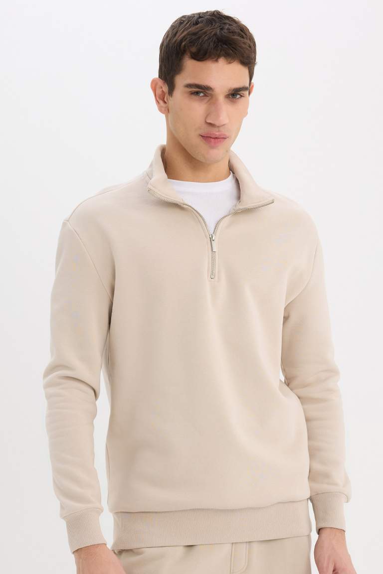 Comfort Regular Fit Relaxed Fit Zippered Basic Sweatshirt