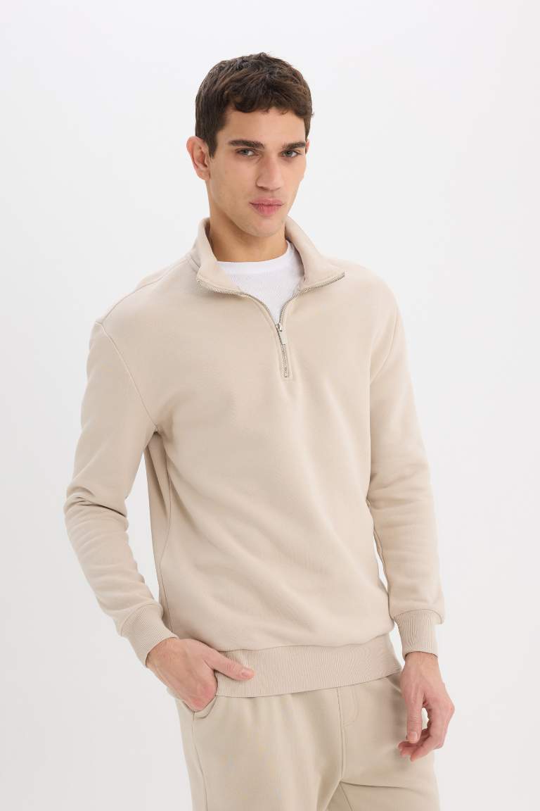 Comfort Regular Fit Relaxed Fit Zippered Basic Sweatshirt