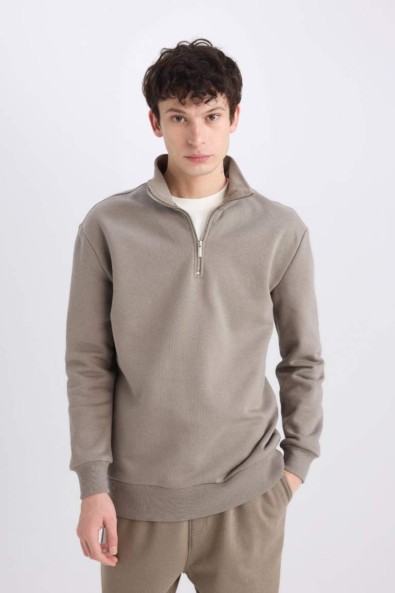 Comfort Regular Fit Relaxed Fit Zippered Basic Sweatshirt