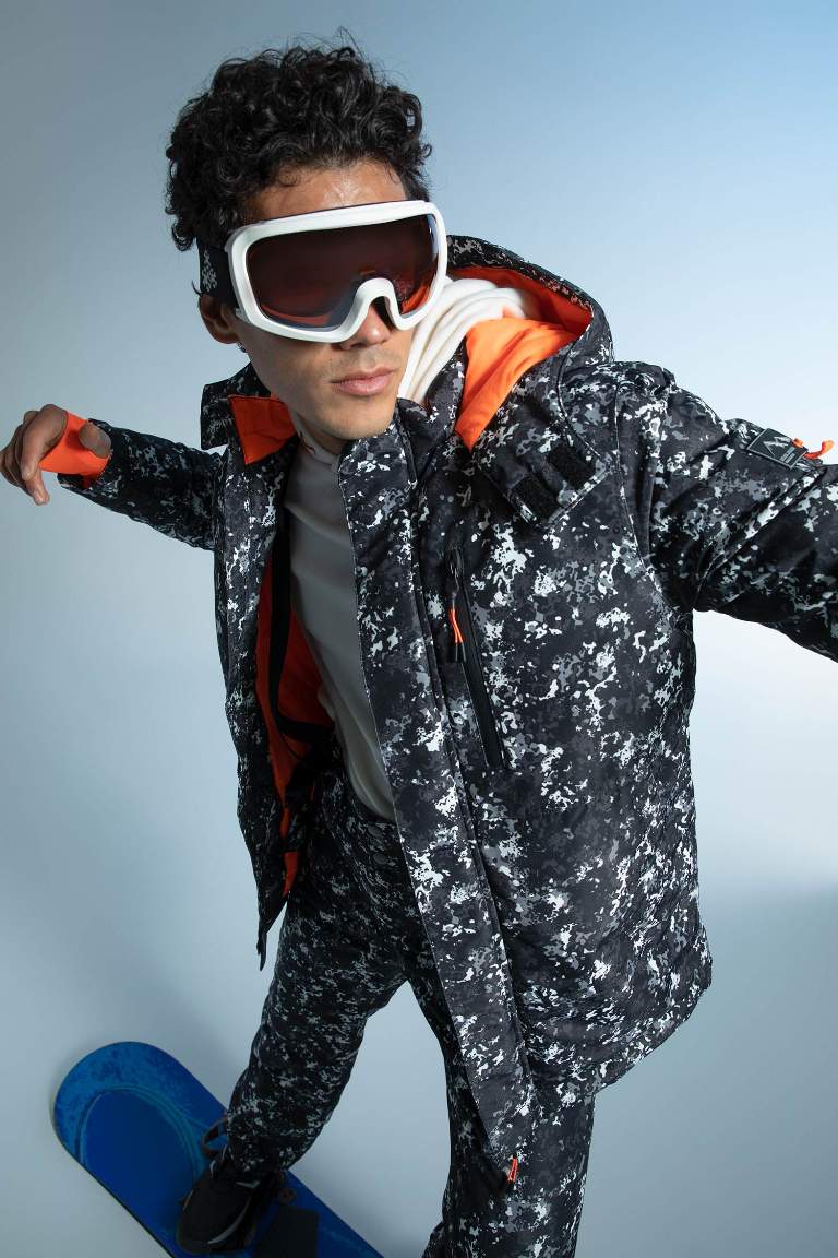Su Geçirmez Rüzgar Geçirmez DeFactoFit Regular Fit Desenli Kayak Montu