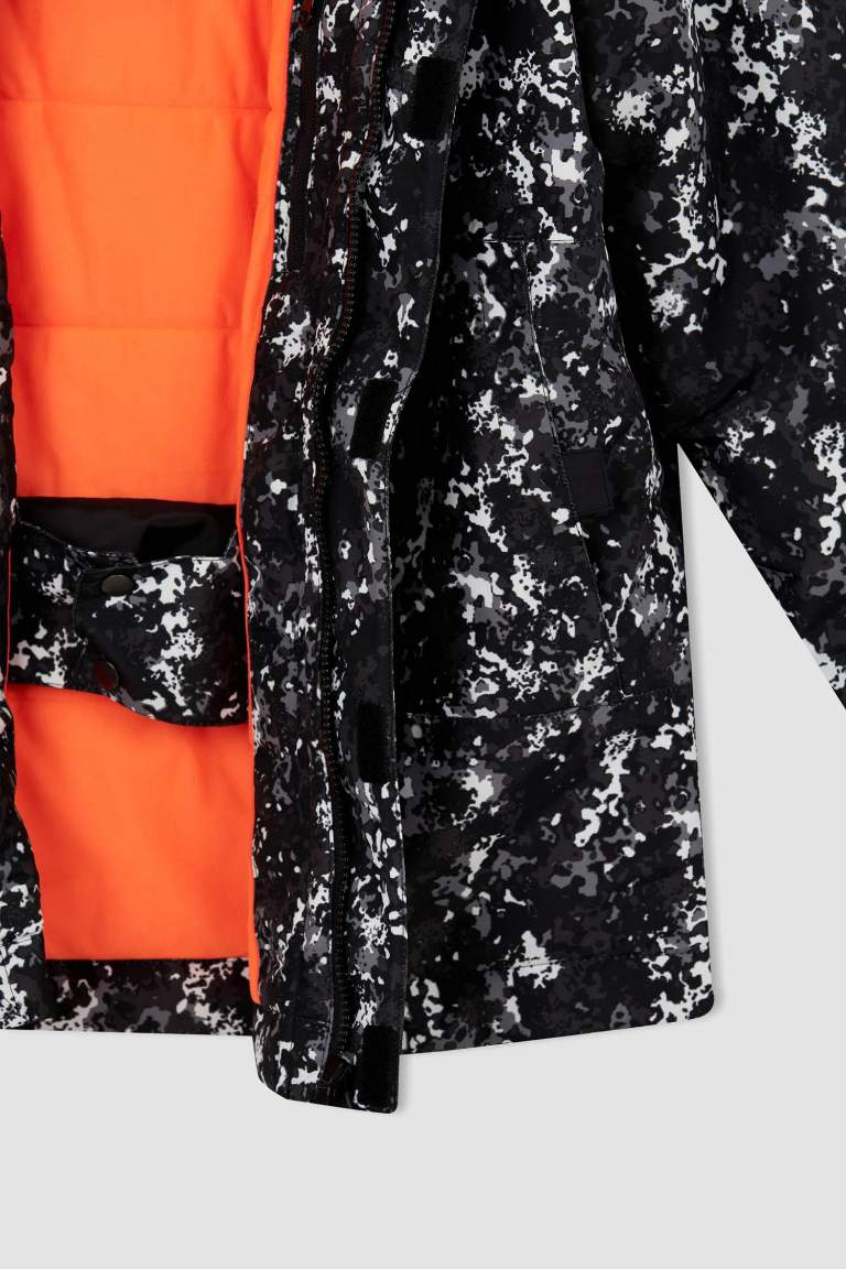 Su Geçirmez Rüzgar Geçirmez DeFactoFit Regular Fit Desenli Kayak Montu