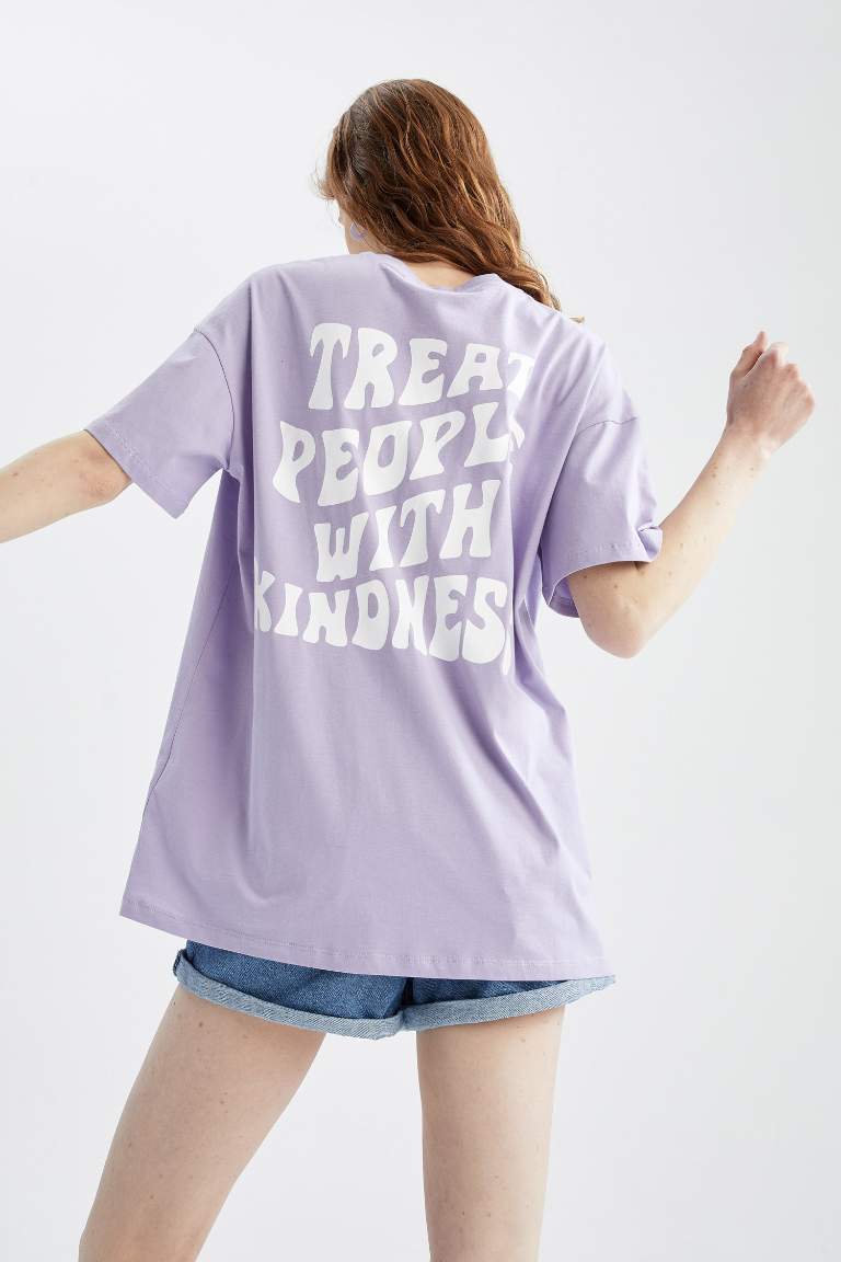 Purple WOMAN Oversize Fit Crew Neck Printed Short Sleeve T