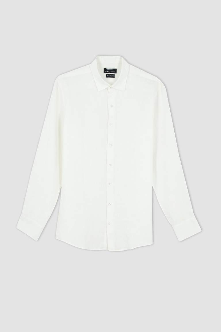%100 Keten Modern Fit Uzun Kollu Klasik Gömlek