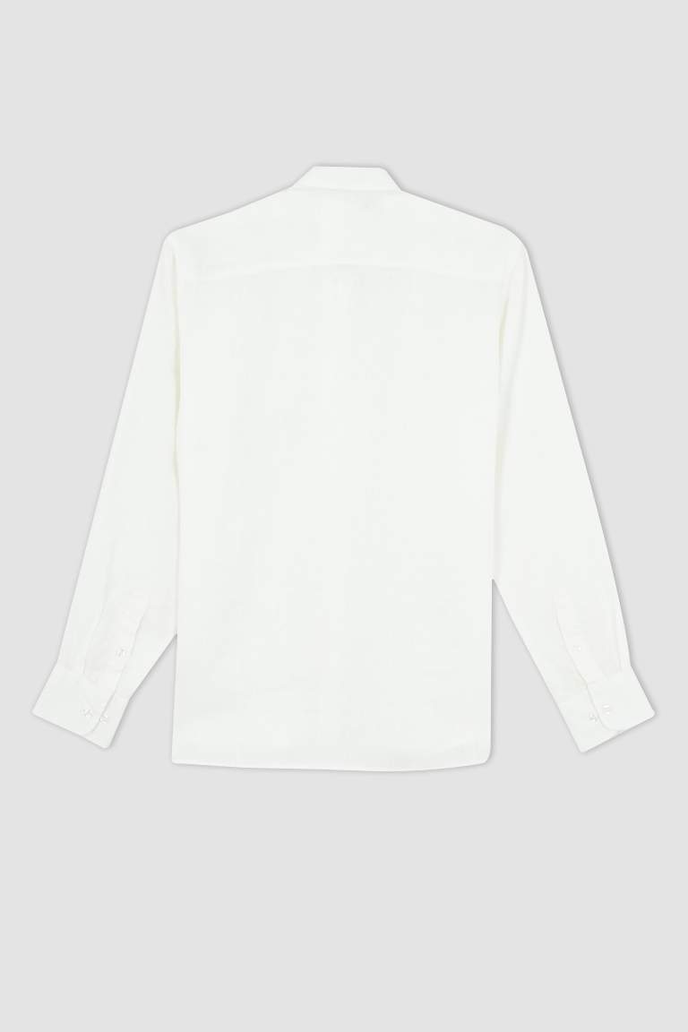 %100 Keten Modern Fit Uzun Kollu Klasik Gömlek