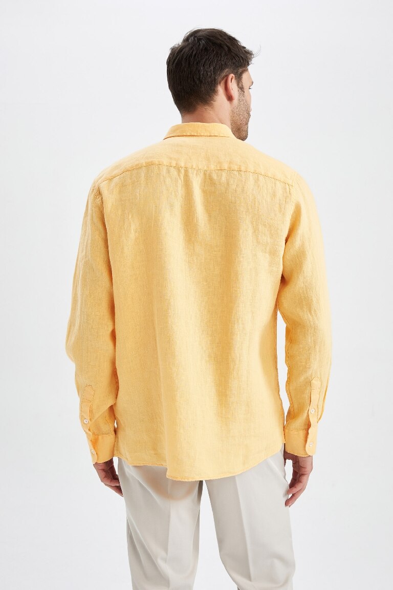 %100 Keten Modern Fit Uzun Kollu Klasik Gömlek