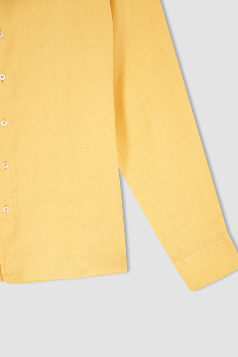 %100 Keten Modern Fit Uzun Kollu Klasik Gömlek