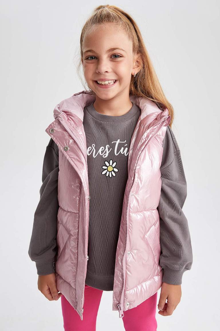 Girl's Hooded Shiny Inflatable Vest