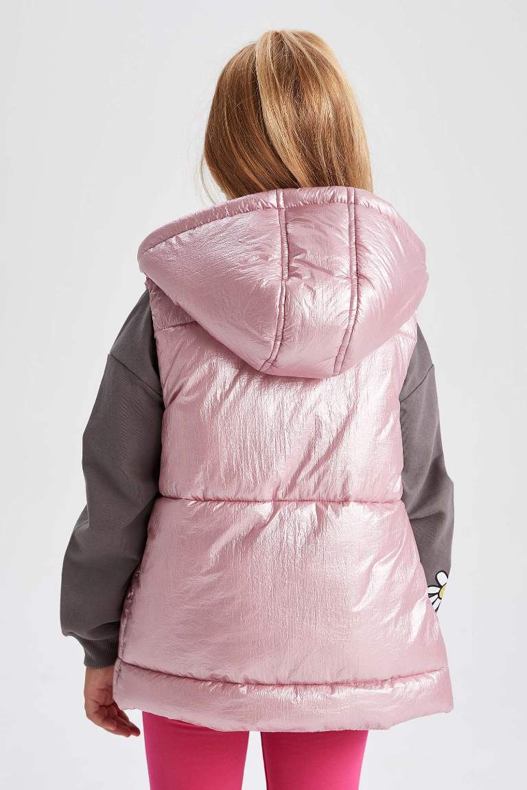 Girl's Hooded Shiny Inflatable Vest