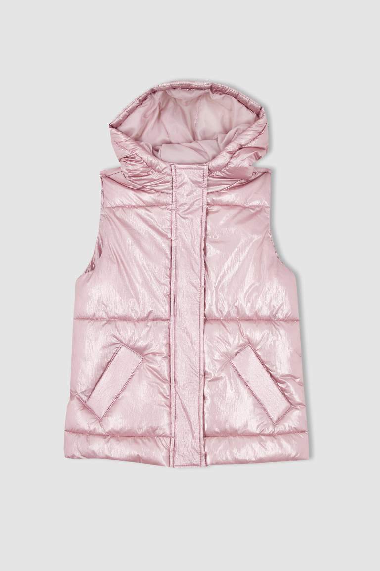 Girl's Hooded Shiny Inflatable Vest