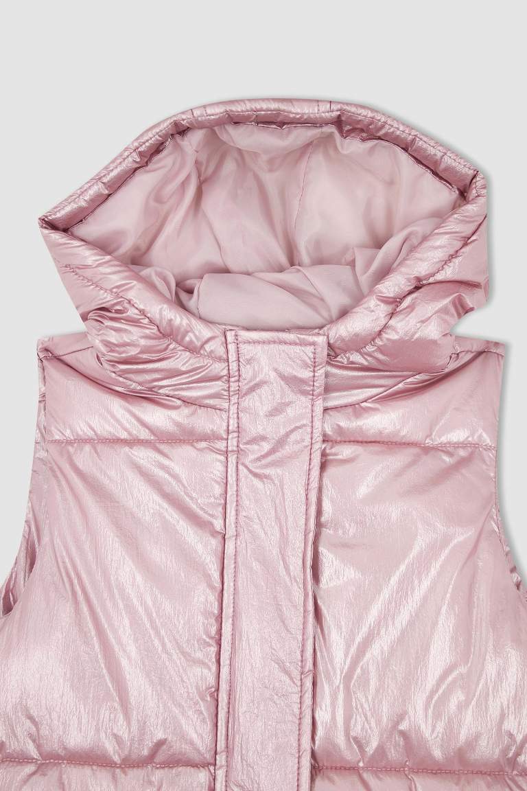 Girl's Hooded Shiny Inflatable Vest