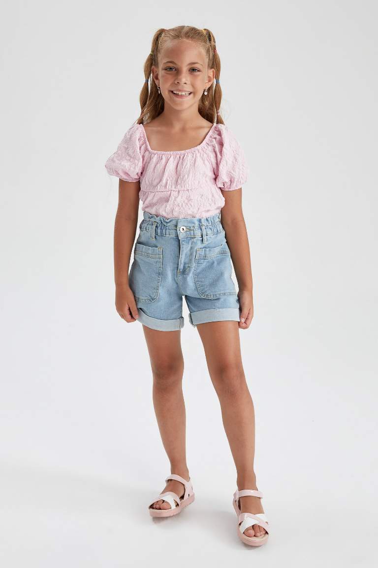 Girl Regular Fit Short Balloon Sleeves Blouse