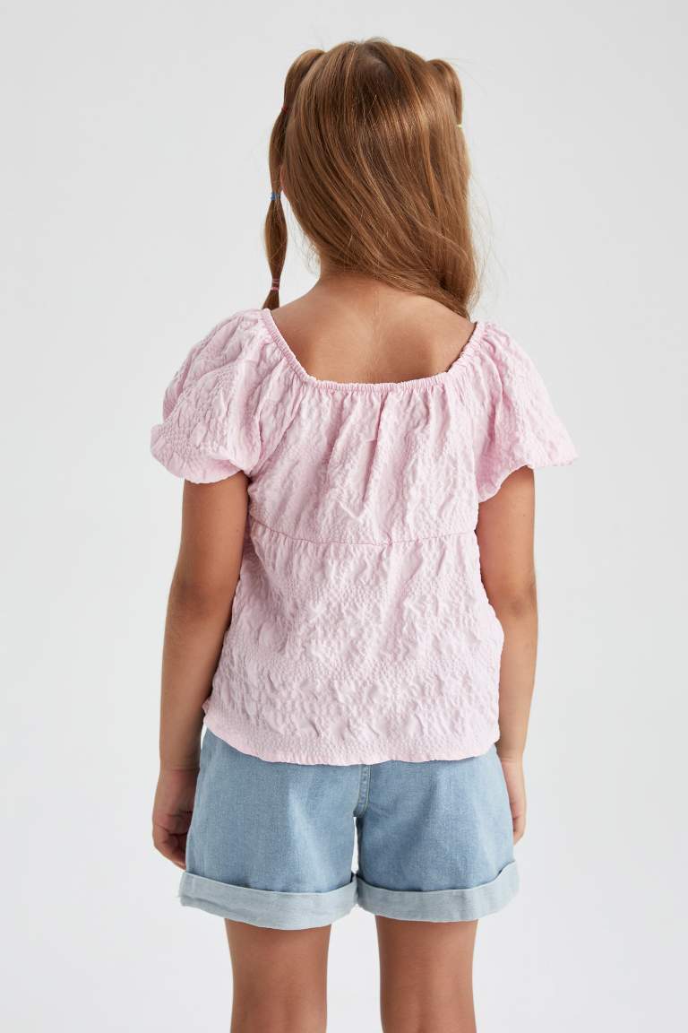 Girl Regular Fit Short Balloon Sleeves Blouse