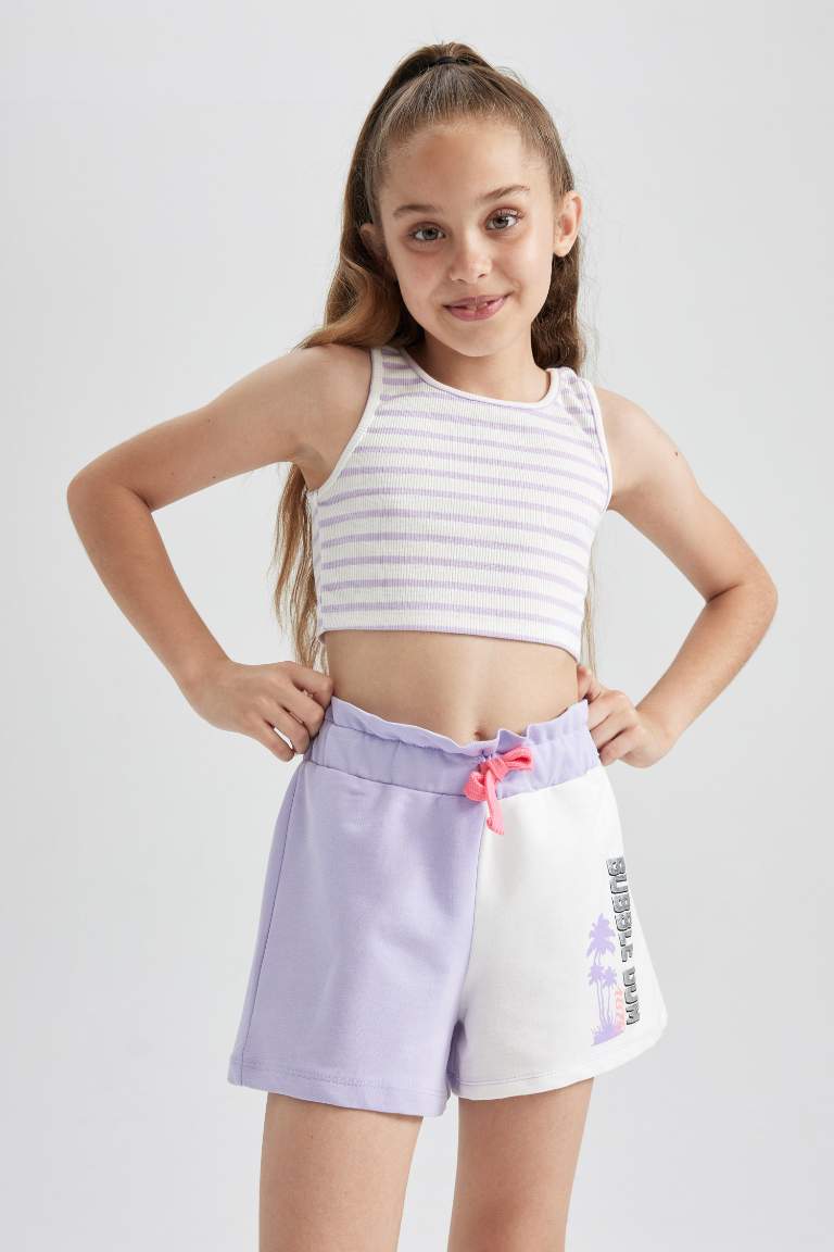 Short à blocs de couleurs avec taille élastique pour Fille