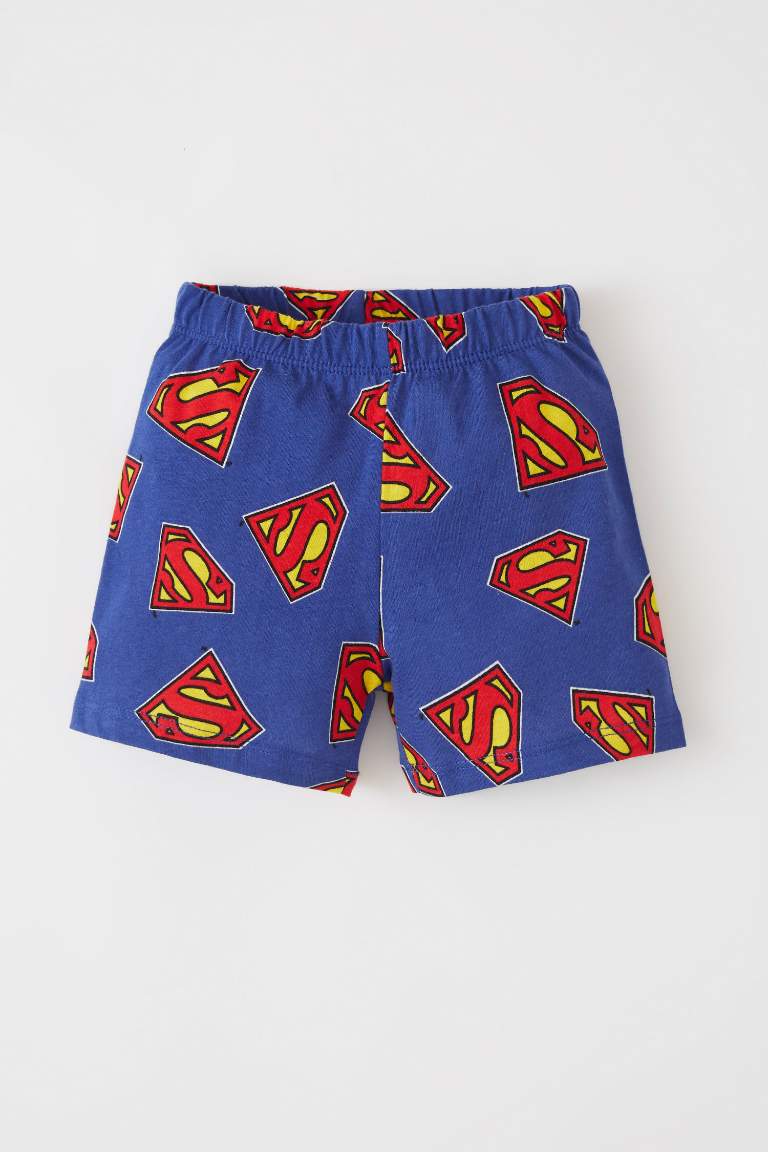 Erkek Bebek Superman Pamuklu Kısa Kollu Şort Pijama Takım
