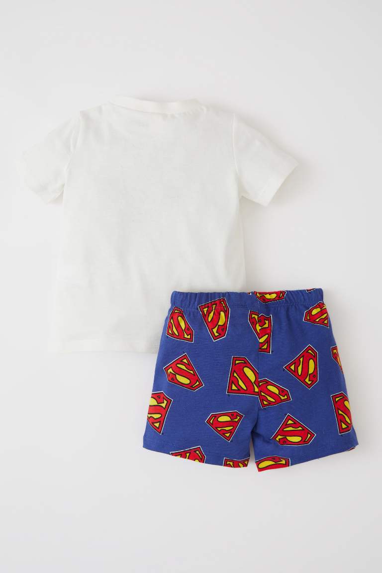 Erkek Bebek Superman Pamuklu Kısa Kollu Şort Pijama Takım