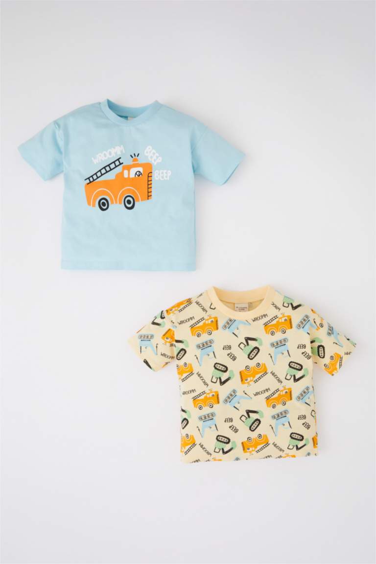 Beige Baby Boy Baby Boy Printed Short Sleeve 2Pack Cotton TShirt