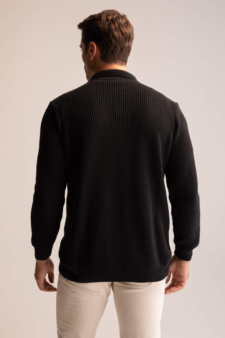 Regular Fit Polo Yaka Düğmeli Geri Dönüşümlü Triko Hırka