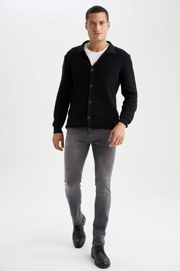 Regular Fit Polo Yaka Düğmeli Geri Dönüşümlü Triko Hırka