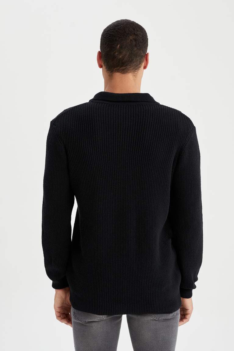 Regular Fit Polo Yaka Düğmeli Geri Dönüşümlü Triko Hırka