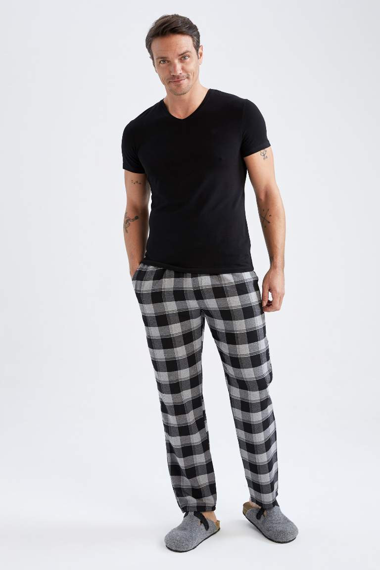 Regular Fit Cepli Kare Desenli Flanel Pijama Altı