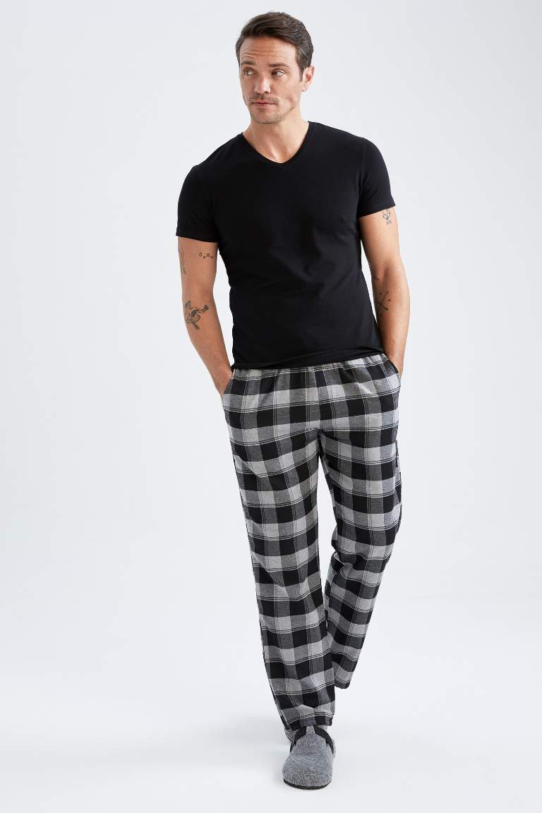 Regular Fit Cepli Kare Desenli Flanel Pijama Altı