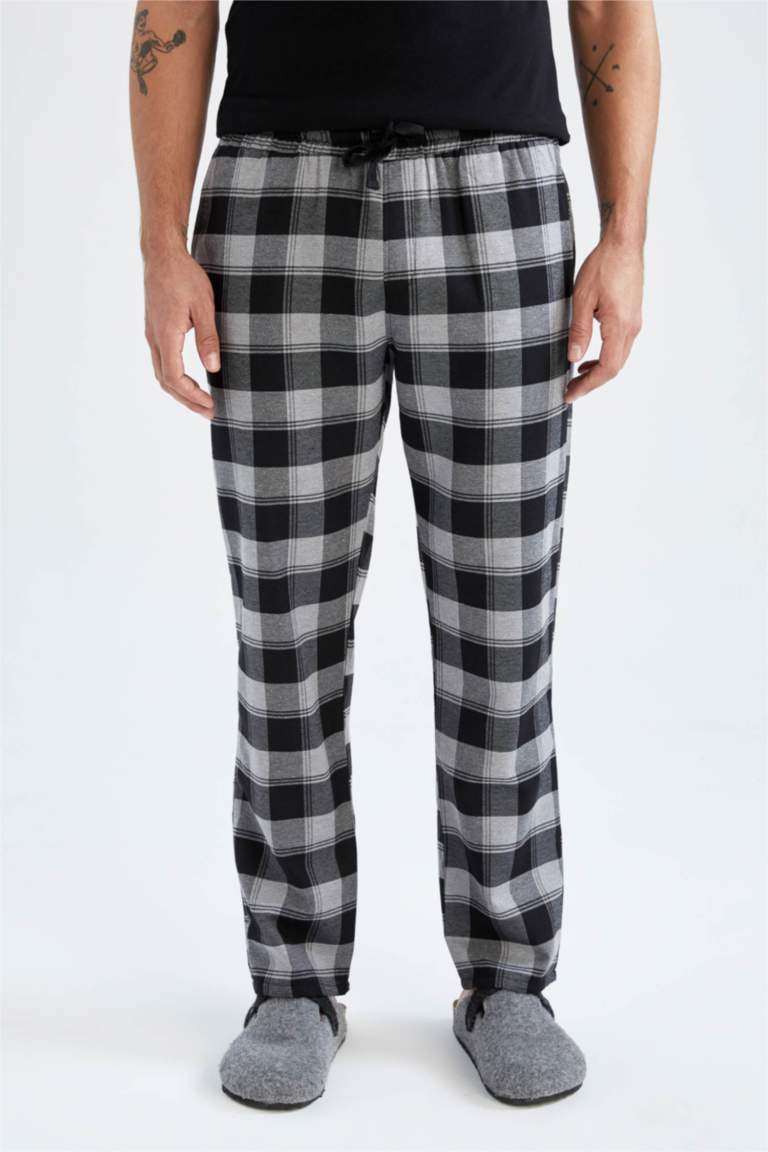 Regular Fit Cepli Kare Desenli Flanel Pijama Altı