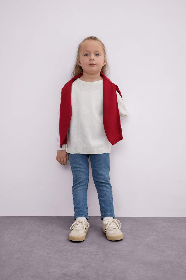 Baby Girl Crew Neck Basic Knitted Pullover