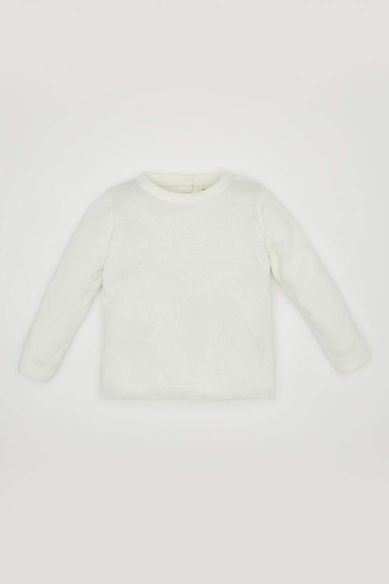 Baby Girl Crew Neck Basic Knitted Pullover