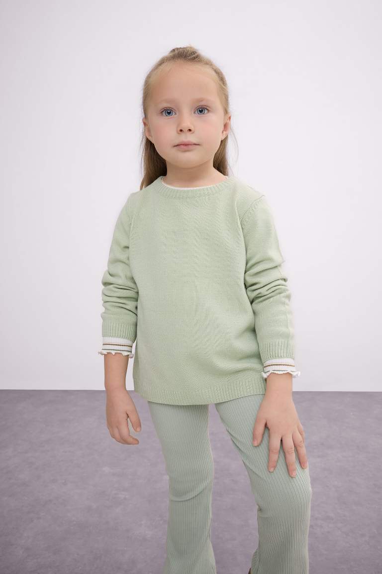 Baby Girl Mint Crew Neck Basic Knitted Pullover