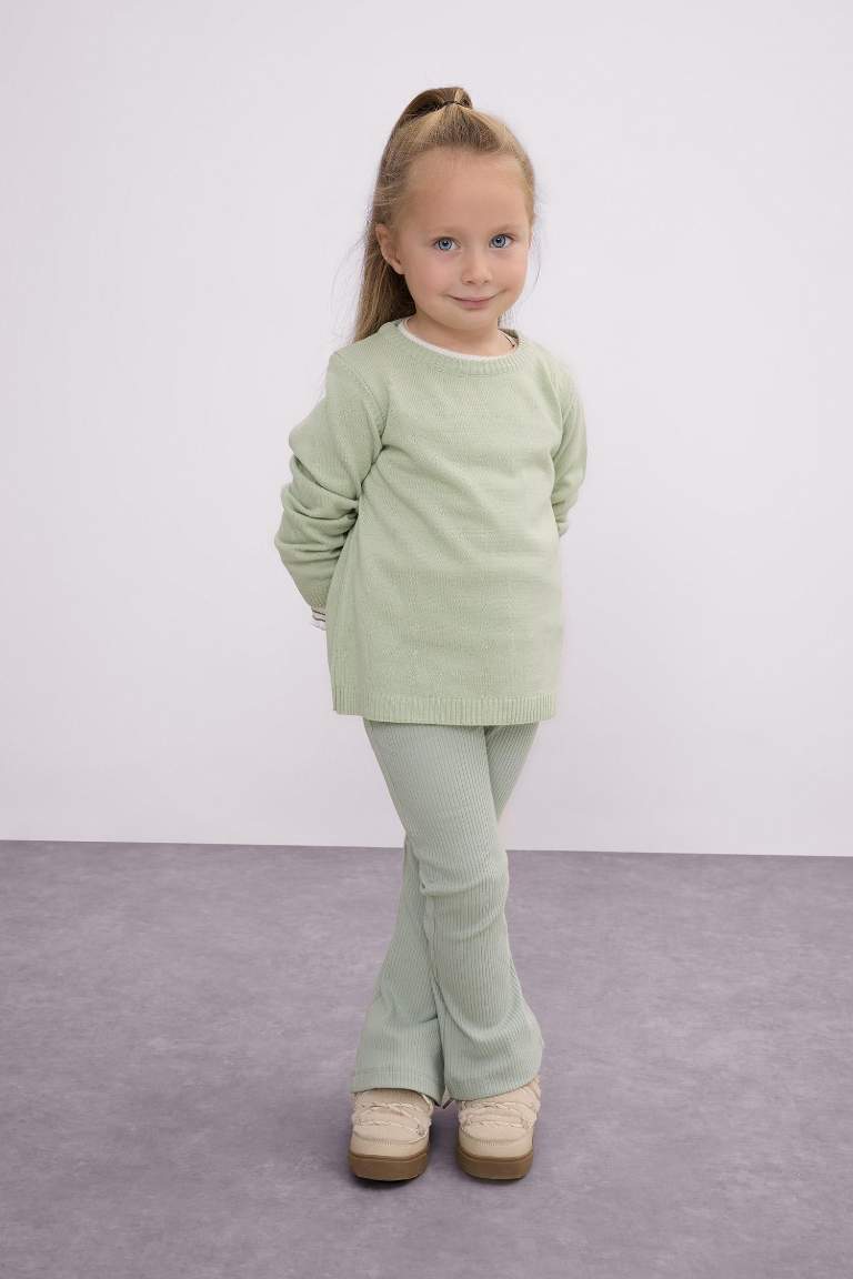 Baby Girl Mint Crew Neck Basic Knitted Pullover