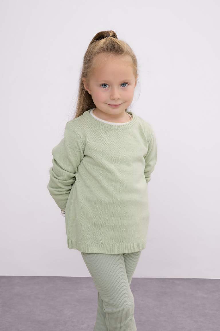 Baby Girl Mint Crew Neck Basic Knitted Pullover