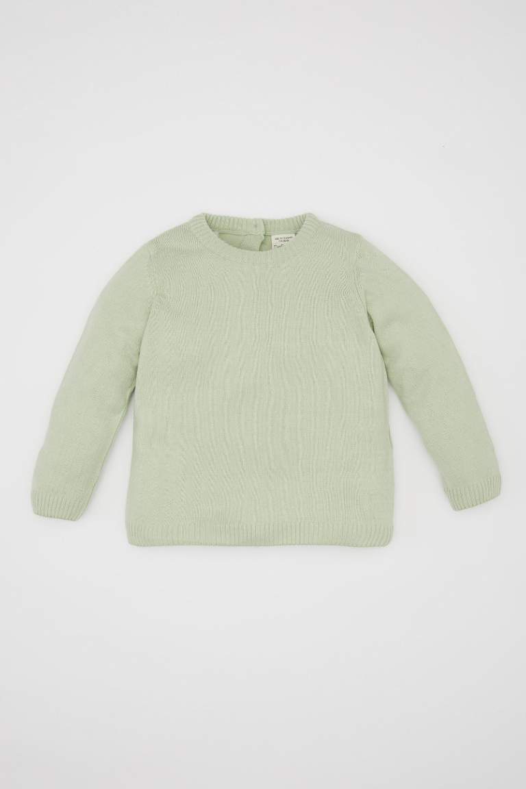 Baby Girl Mint Crew Neck Basic Knitted Pullover