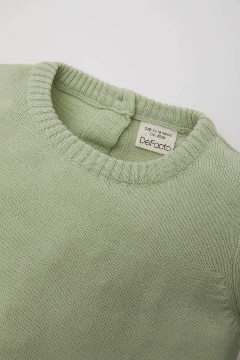 Baby Girl Mint Crew Neck Basic Knitted Pullover