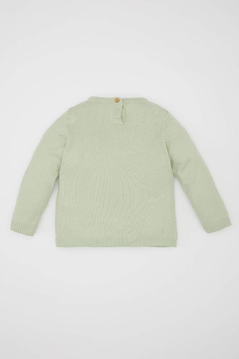 Baby Girl Mint Crew Neck Basic Knitted Pullover