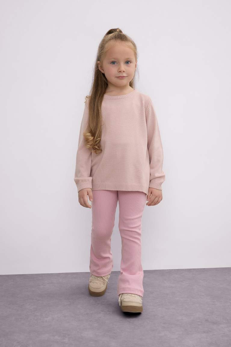 Pull en tricot basique  rose clair à col rond pour bébé fille