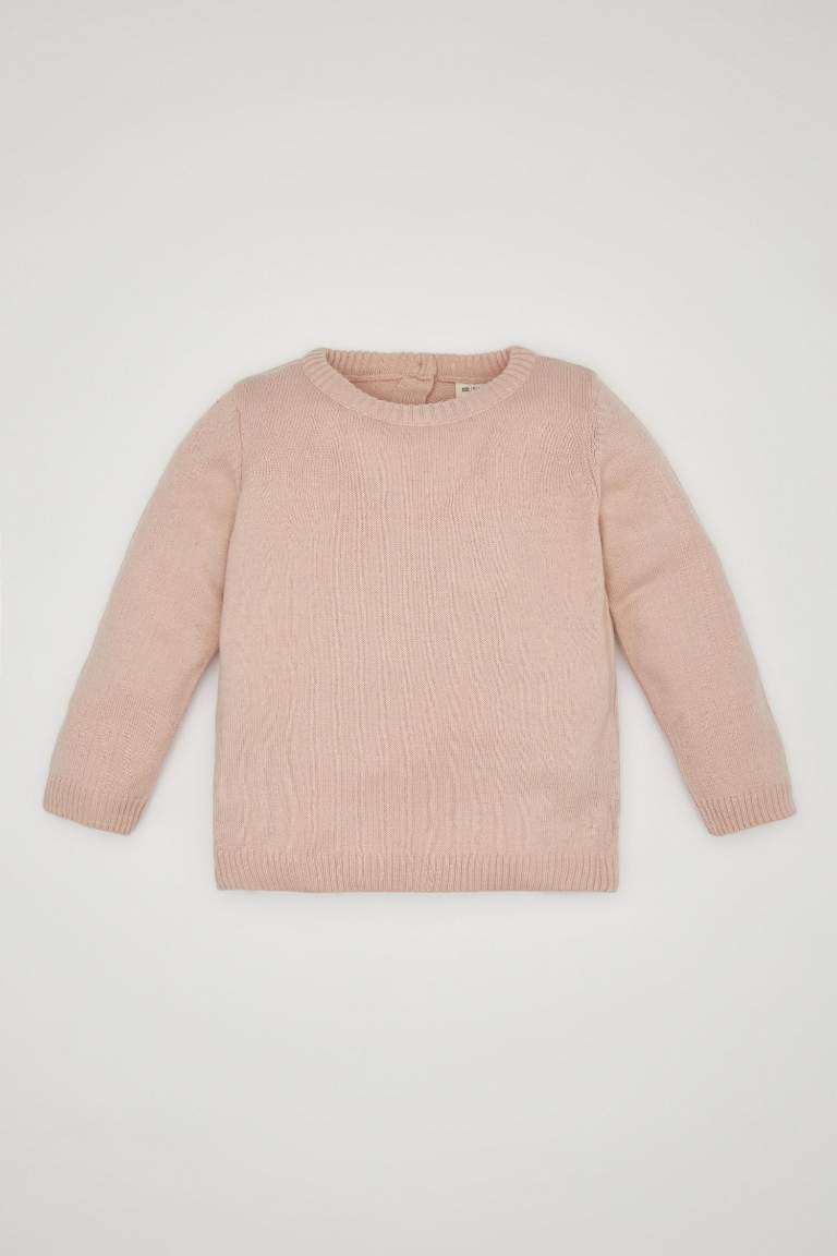 Pull en tricot basique  rose clair à col rond pour bébé fille