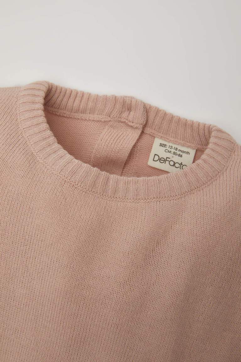 Pull en tricot basique  rose clair à col rond pour bébé fille