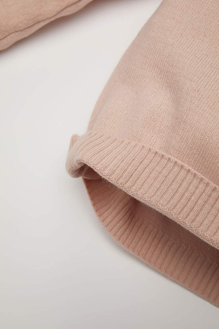 Pull en tricot basique  rose clair à col rond pour bébé fille