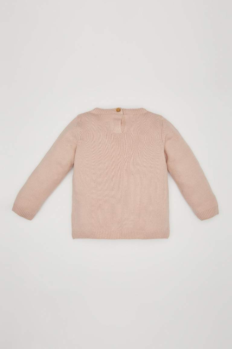 Baby Girl Pink Crew Neck Basic Knitted Pullover