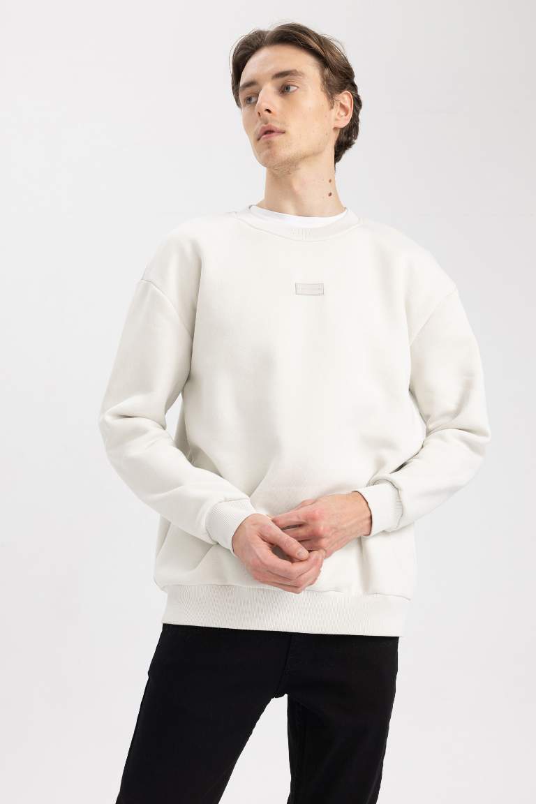 Beige MAN Boxy Fit Long Sleeve Sweatshirt 2514128 | DeFacto