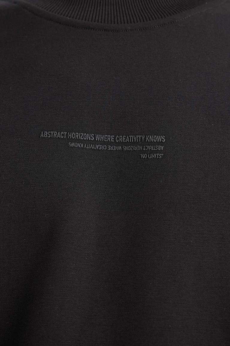Boxy Fit Bisiklet Yaka Baskılı Sweatshirt