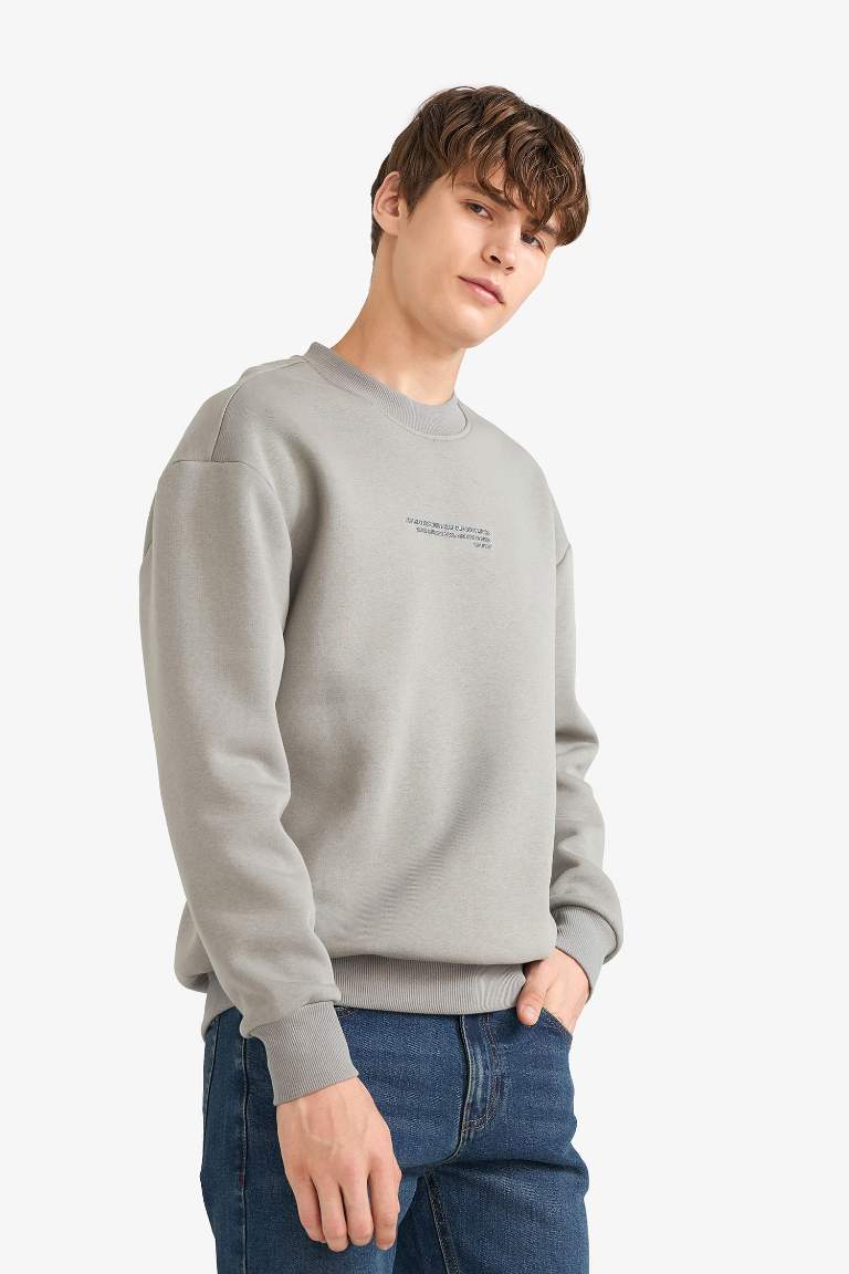 Boxy Fit Bisiklet Yaka Baskılı Sweatshirt