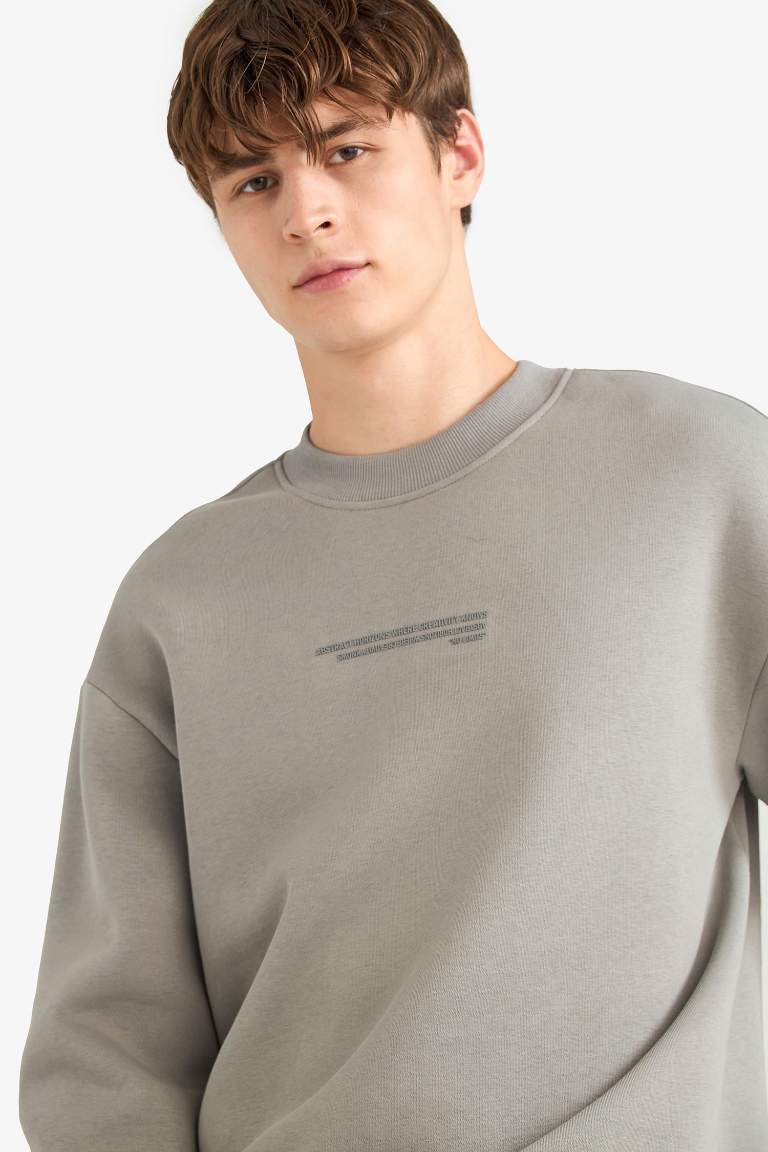 Boxy Fit Bisiklet Yaka Baskılı Sweatshirt